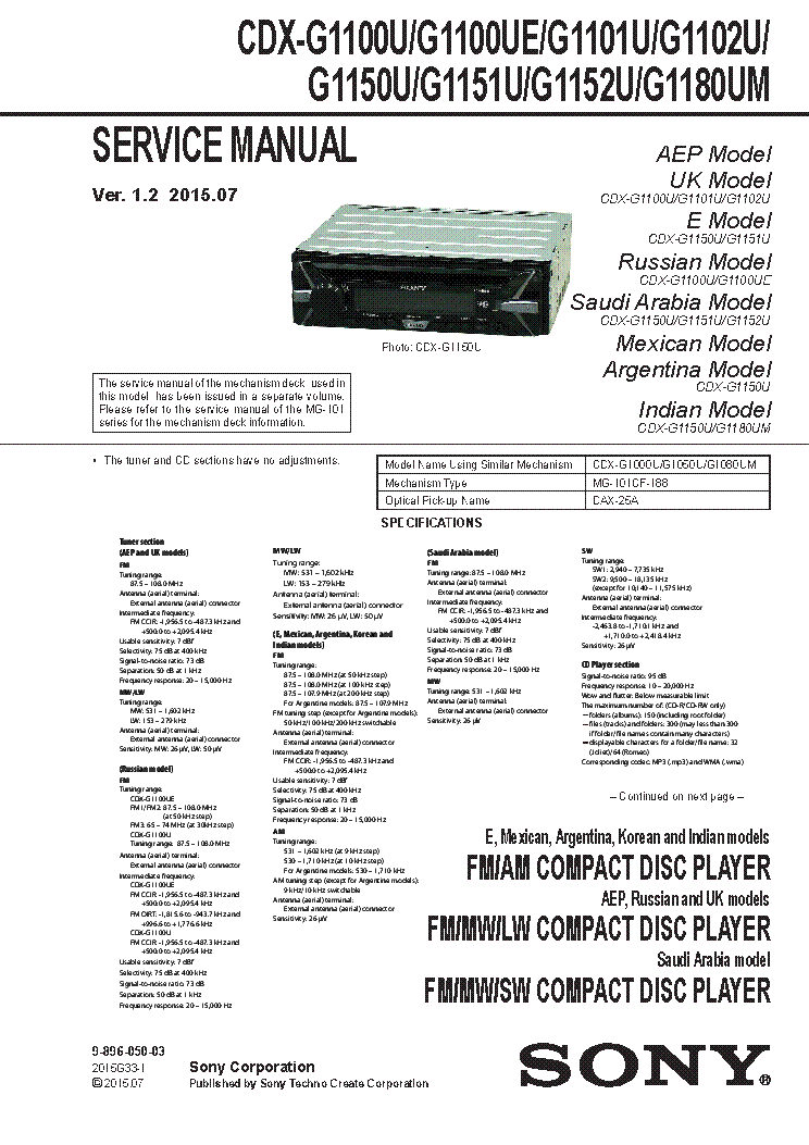sony cdx g1150u manual pdf