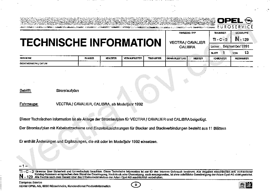 OPEL VECTRA CALIBRA 1992 TECHNISCHE INFORMATION Service ... vauxhall vectra c wiring diagram pdf 